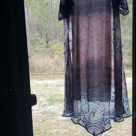 New Directions Boho Cold Shoulder Ditsy Floral Slipon Dress S Very Sheer… - Picture 16 of 17